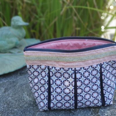 Kosmetik Tasche mit Falten blau/rosa